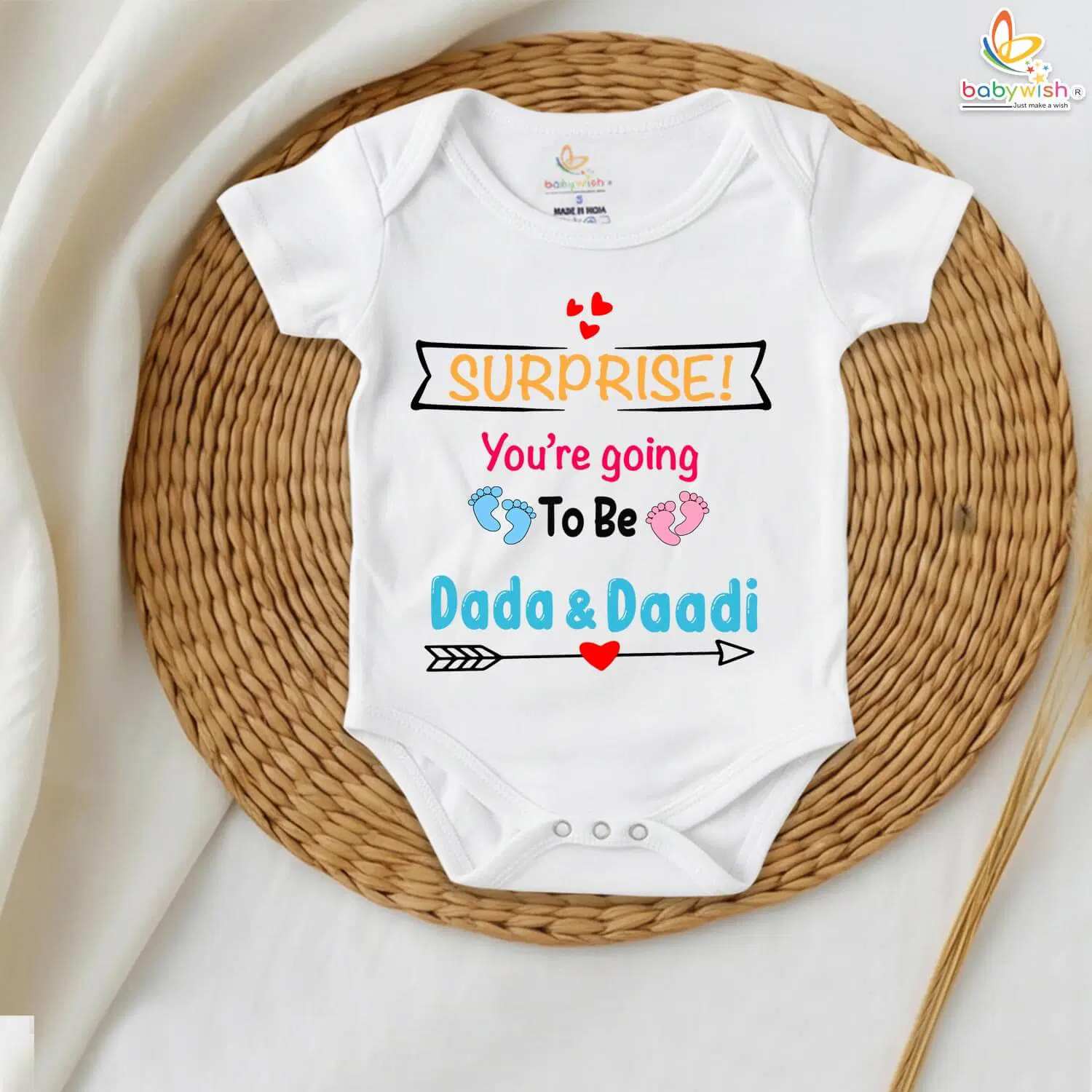 Pregnancy Announcement Baby Onesie – “Surprise! You’re Going to Be Dada & Daadi”
