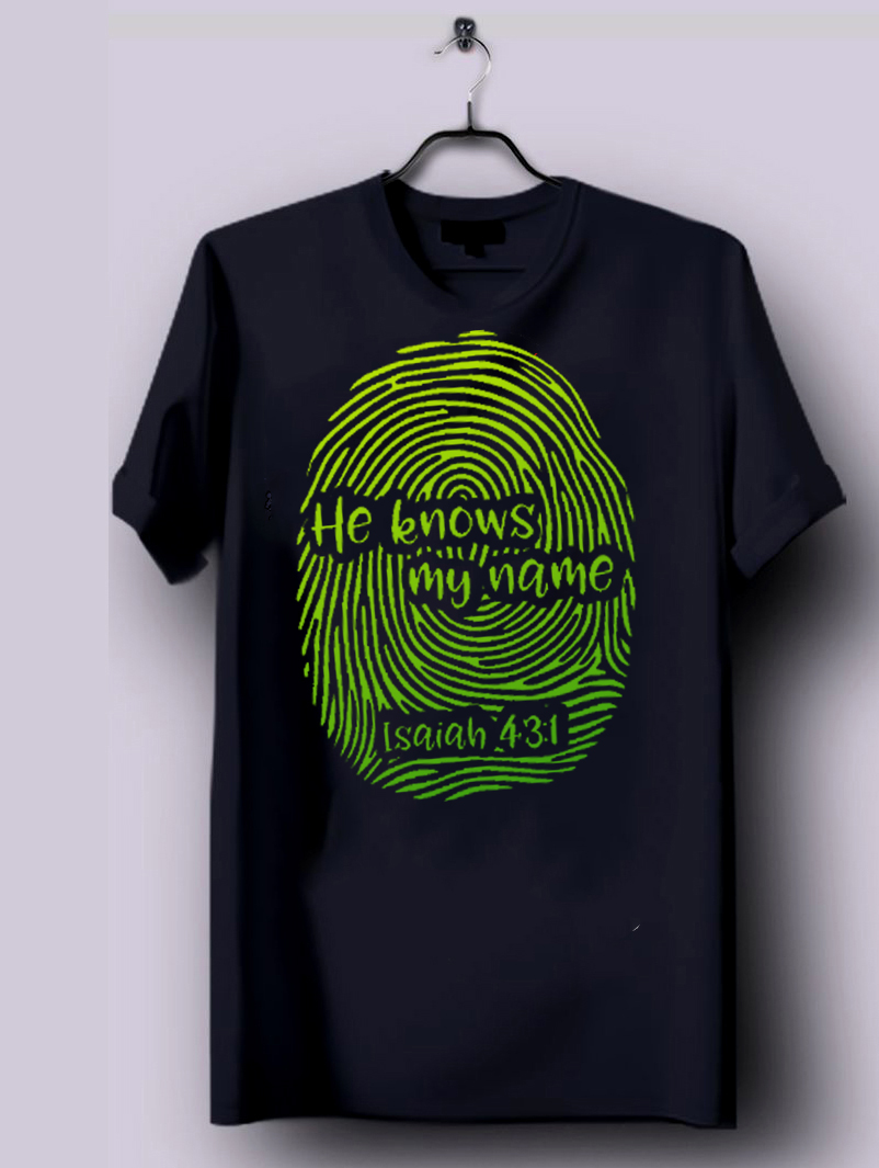 Christian T-Shirt – “He Knows My Name” (Isaiah 43:1)